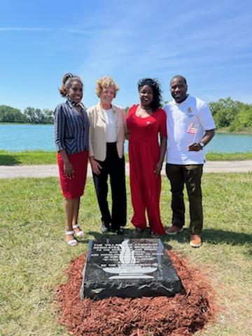 PICTURED AT THE new memorial in Lynwood are Cook County Commissioner Donna Miller, Lansing Mayor Patty Eidam, Lynwood Mayor Jada D. Curry, and Illinois State Representative Marcus Evans.