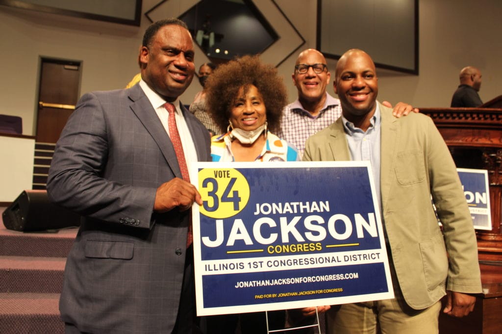 (Pictured l-r) Jonathan Jackson, Mrs. Jackson, Pastor Stephen Thurston and Michael Barksdale (Photo by Chinta Strausburg
