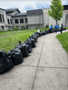 THE COMMUNITY CLEANUP event at the DuSable Museum of African American History filled 45 bags of leaves. 