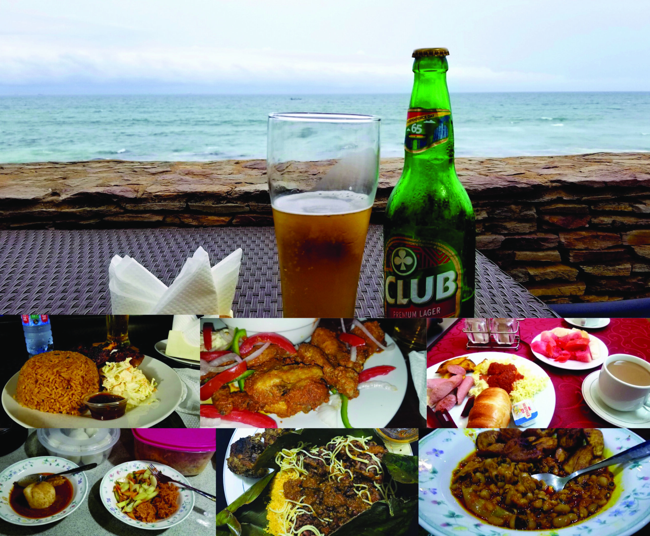 CLUB BEER, made in Ghana, is a Ghanaian favorite along with jollof rice, fufu, banku, waayke (pronounced wah-chay), red red, and shito sauce.
